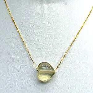 NLQ20 Natural LEMON Quartz PUFFY HEART Floating Necklace 18K Yellow Gold…